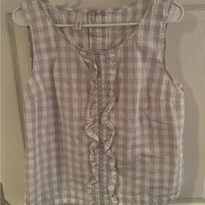 Piper Grey and White Gingham Ruffle-Trim Sleeveless Top, Large- NWOT